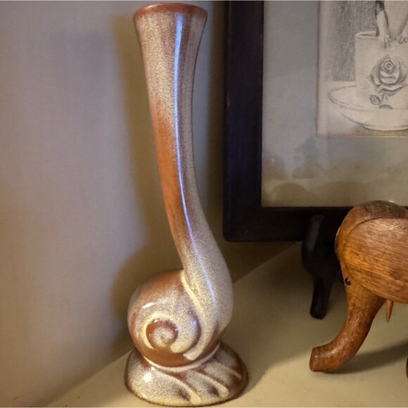 Vintage Frankoma Pottery 31 Snail Swirl Bud Vase Desert Gold Red Clay MCM 6.25" - Picture 1 of 9